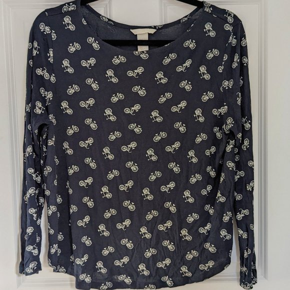 Versatile Lightweight Long Sleeve Bicycle Print Crew Neck Tee Blouse, M - Picture 1 of 4